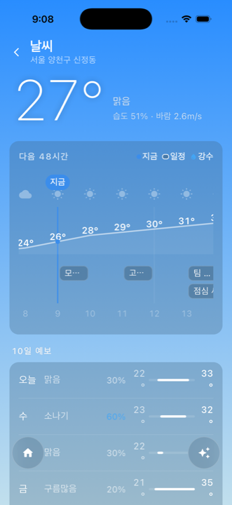 48시간 날씨 타임라인